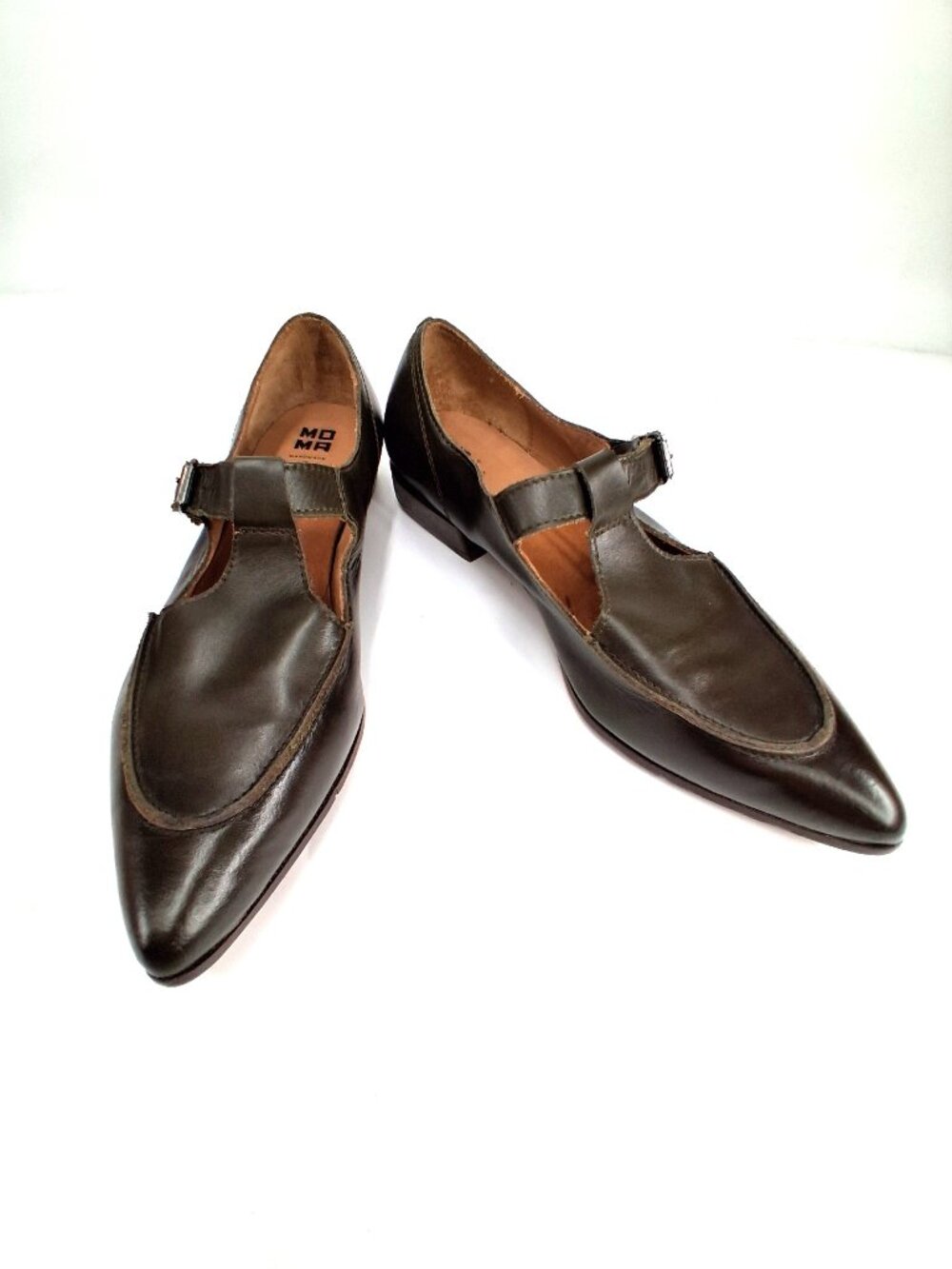 MOMA Handmade Leather Mary Jane T Strap Shoes Pointed Toe Brown EU 41 Italy - Picture 4 of 14
